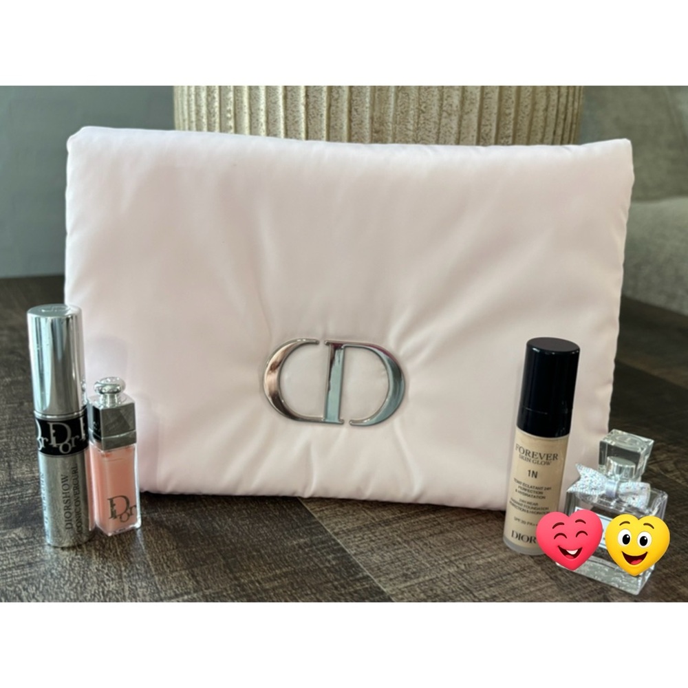 Dior Pink Puffy Clutch & 4 Piece Beauty Set